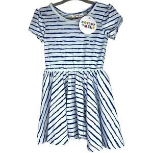 NEW Dot Dot Smile Blue Watercolor Lines White Cap Sleeve Dress 12-24M